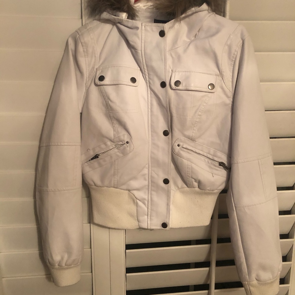 White pleather hooded jacket